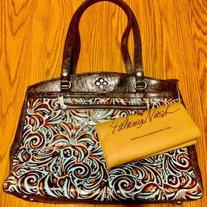 Patricia Nash Poppy Tooled Turquoise Leather Tote